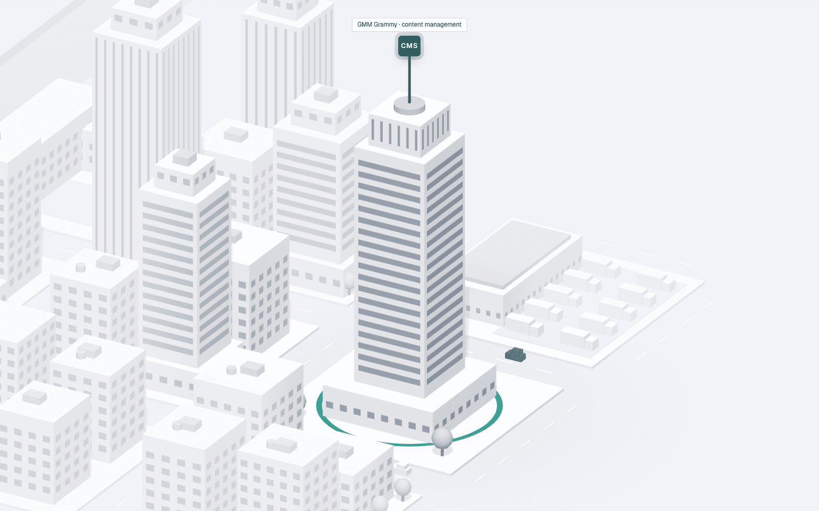 Illustration: a media tower highlighted in the city.