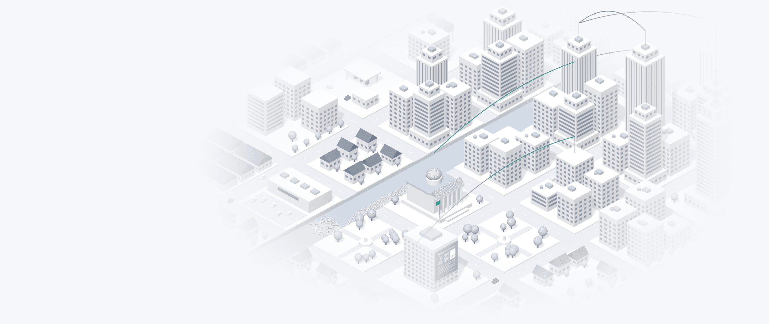 Illustration: a city of businesses, each with the software that runs it.