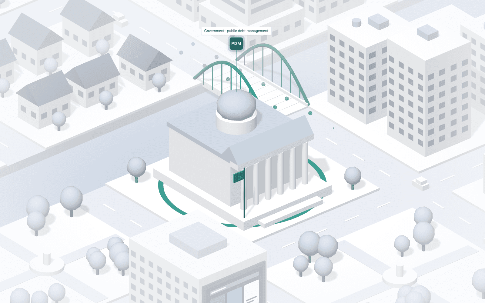 Illustration: a government building highlighted in the city.