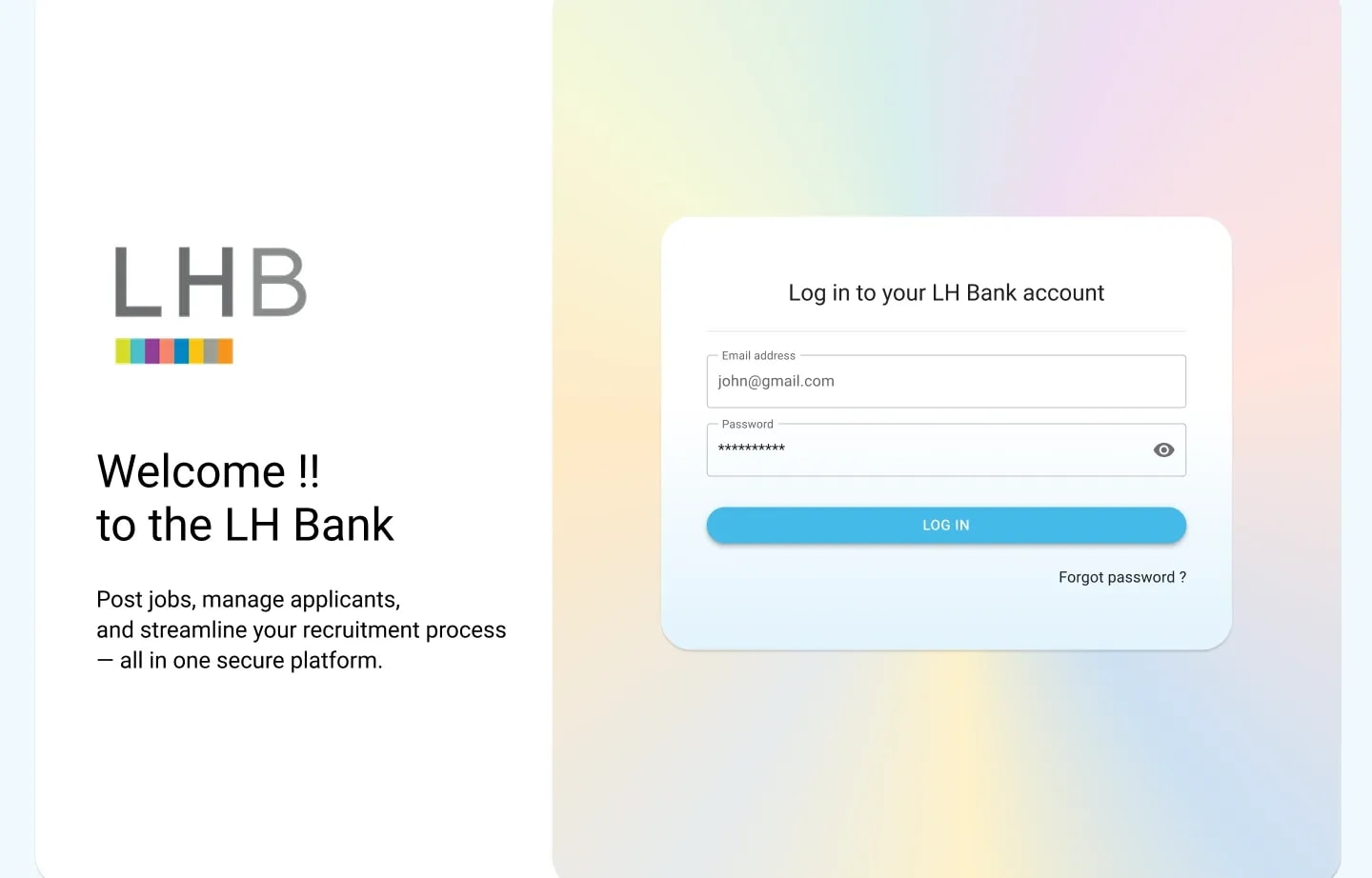 LH Bank recruitment back office: sign-in